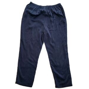 Eileen Fisher Woman Sz 3X Navy Blue 100%‎ Silk Elastic Waist Pull On Pants